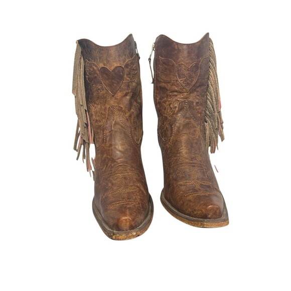 Junk Gypsy by Lane "Spirit Animal" Brown Leather Western Boots 8.5 Fringe Bootie - Picture 4 of 16